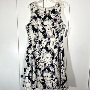 RN Studio Womens Size 18 Dress Black White Floral Sleeveless Lined Ronni Nicole